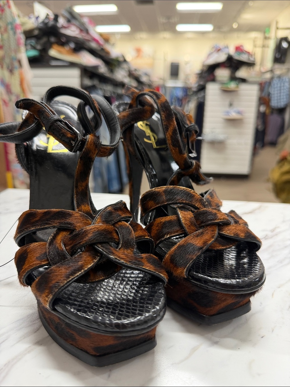 Yves Saint Laurent Leopard-Print Knotted Platform Heels